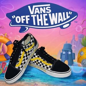 Vans Men's SpongeBob SquarePants Black and Yellow Checkerboard Sneakers